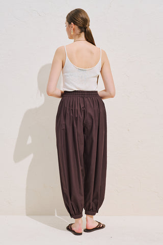 Balloon Leg Drawstring Trousers Brown