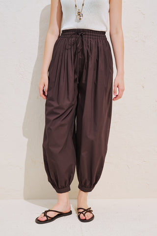 Balloon Leg Drawstring Trousers Brown