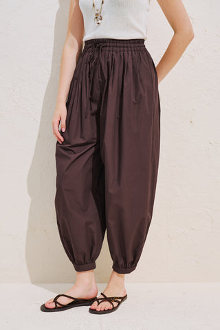Balloon Leg Drawstring Trousers Brown