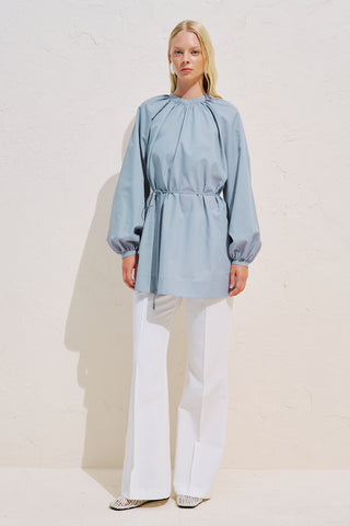 Belted Balloon Sleeve Tunic Blue