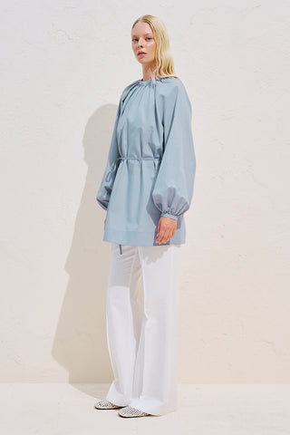 Belted Balloon Sleeve Tunic Blue