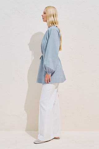 Belted Balloon Sleeve Tunic Blue