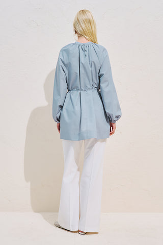 Belted Balloon Sleeve Tunic Blue