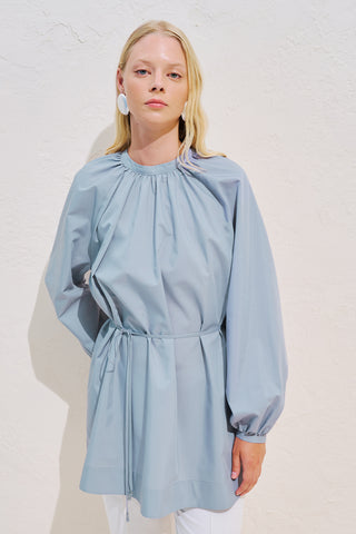 Belted Balloon Sleeve Tunic Blue