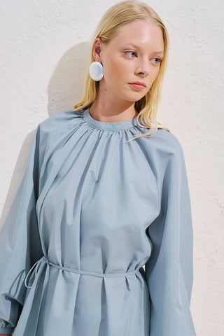 Belted Balloon Sleeve Tunic Blue