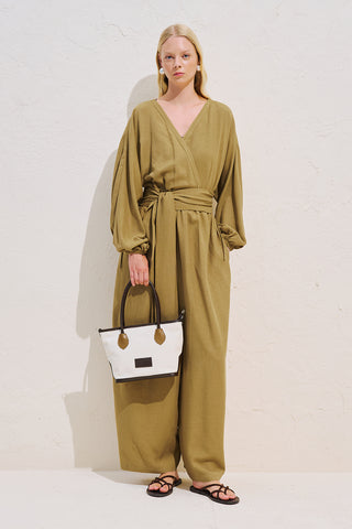 Linen Blend Jumpsuit With Adjustable Waist Saffron