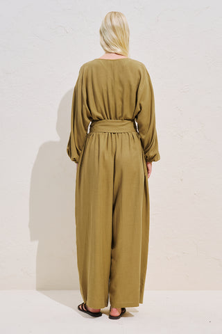 Linen Blend Jumpsuit With Adjustable Waist Saffron
