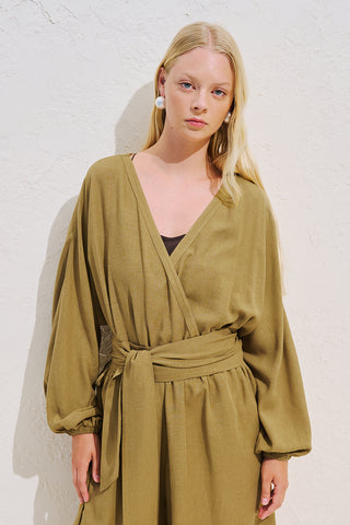 Linen Blend Jumpsuit With Adjustable Waist Saffron