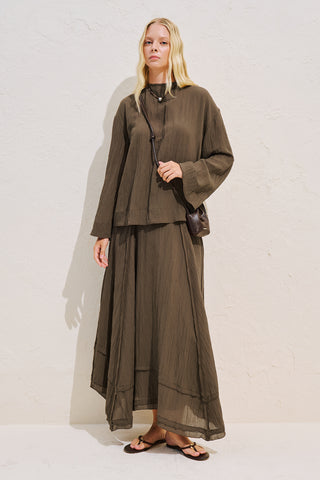 Draped Wide Sleeve Blouse Brown