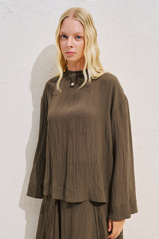 Draped Wide Sleeve Blouse Brown