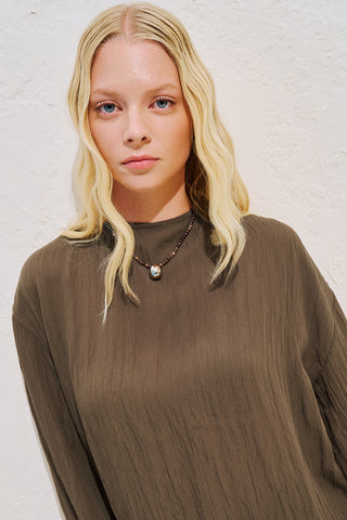 Draped Wide Sleeve Blouse Brown