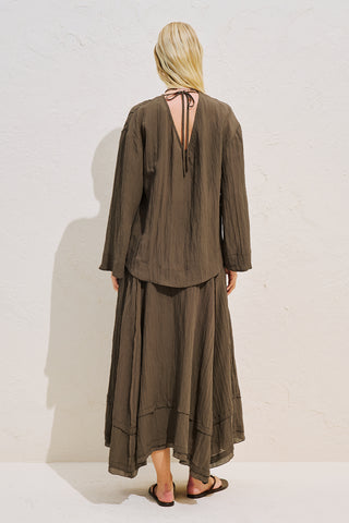 Draped Wide Sleeve Blouse Brown