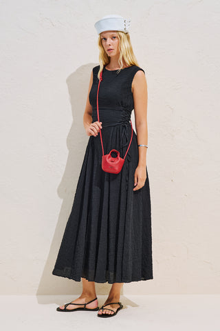 Textured Sleeveless Dress With Side Tie Black