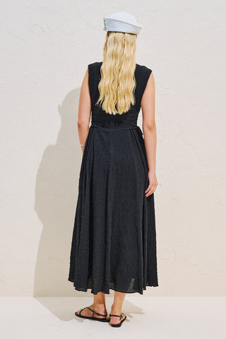 Textured Sleeveless Dress With Side Tie Black