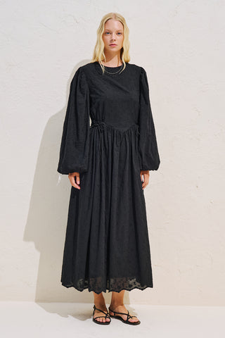 Polina Embroidered Tie Dress Black