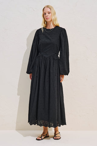 Polina Embroidered Tie Dress Black
