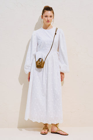 Polina Embroidered Tie Dress Ecru