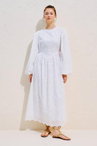 Polina Embroidered Tie Dress Ecru