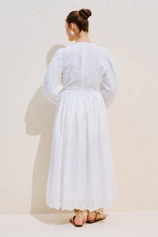 Polina Embroidered Tie Dress Ecru
