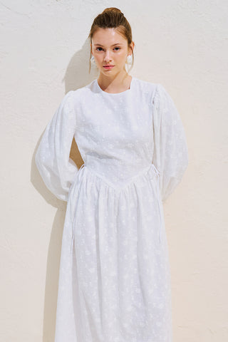 Polina Embroidered Tie Dress Ecru