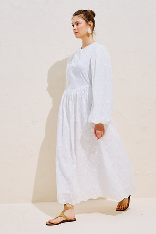Polina Embroidered Tie Dress Ecru