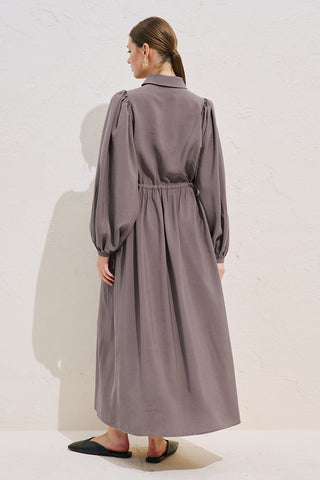 Draped Balloon Sleeve Dress With Adjustable Waist Dusty Rose