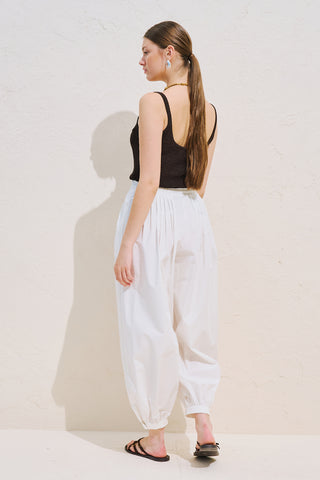 Balloon Leg Drawstring Trousers Ecru