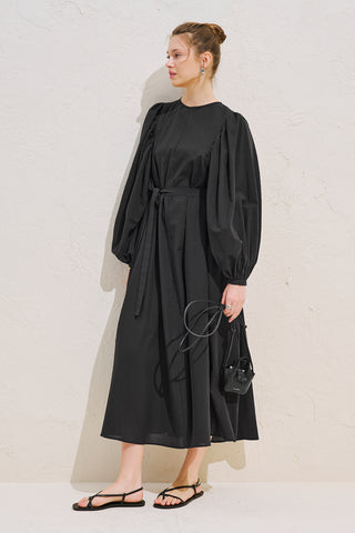 Wide Sleeve Maxi Dress With Trim Detail Black