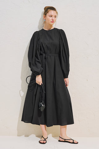 Wide Sleeve Maxi Dress With Trim Detail Black