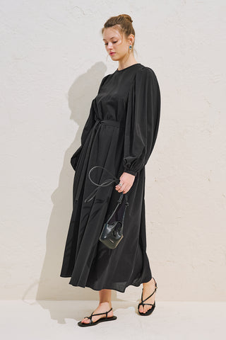 Wide Sleeve Maxi Dress With Trim Detail Black
