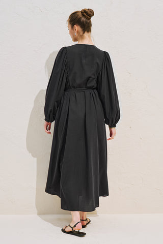Wide Sleeve Maxi Dress With Trim Detail Black