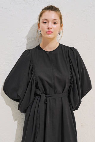 Wide Sleeve Maxi Dress With Trim Detail Black