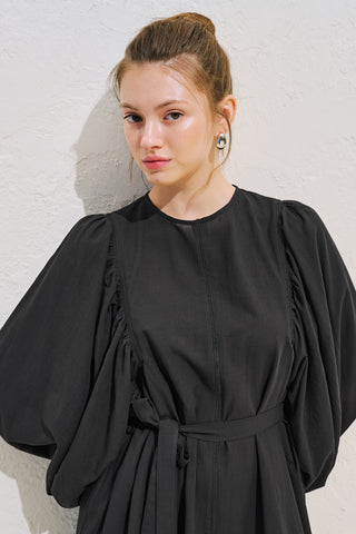 Wide Sleeve Maxi Dress With Trim Detail Black