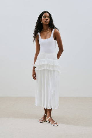 Mila Pleated Tiered Skirt Ecru