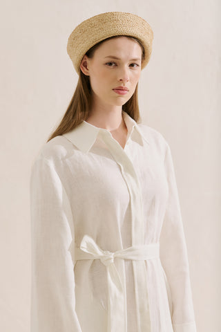 Linen Belted Shirt Dress Ecru