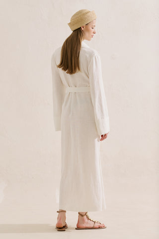 Linen Belted Shirt Dress Ecru