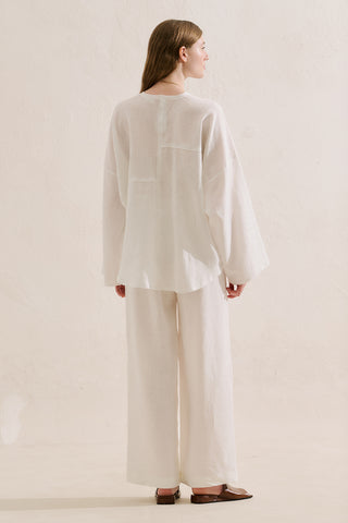 Linen Wide Sleeve Blouse Ecru