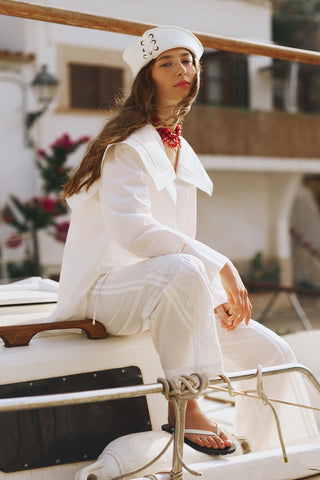 Sailor Collar Shirt With Trim Detail Ecru