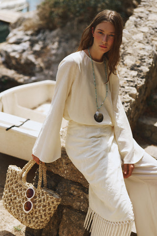 Linen Blend Asymmetric Blouse Vanilla