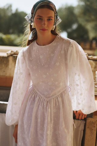 Polina Embroidered Tie Dress Ecru