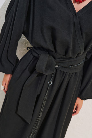 Linen Blend Jumpsuit With Adjustable Waist Black