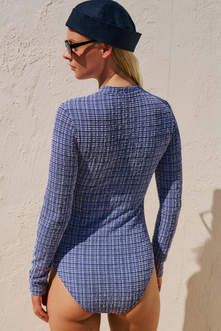 Checked Racerback Swimsuit Blue Plaid