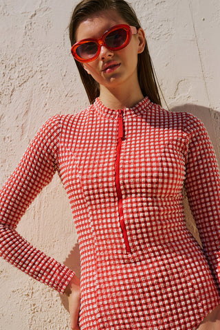 Checked Racerback Swimsuit Red Plaid