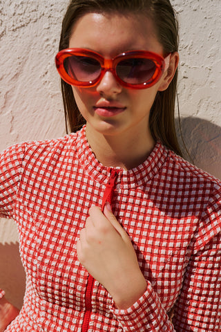 Checked Racerback Swimsuit Red Plaid