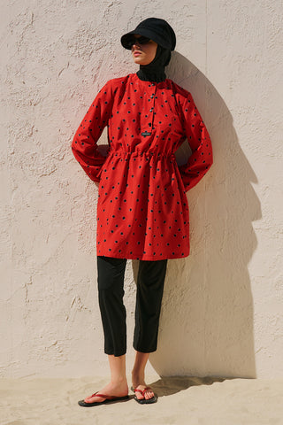 Printed Modest Swim Set With Bag Polka Dot