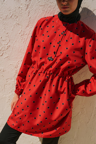 Printed Modest Swim Set With Bag Polka Dot