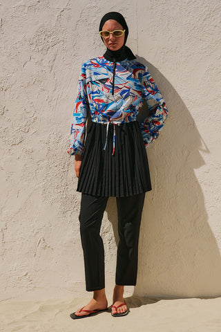 Pleated Printed Modest Swim Set Sail
