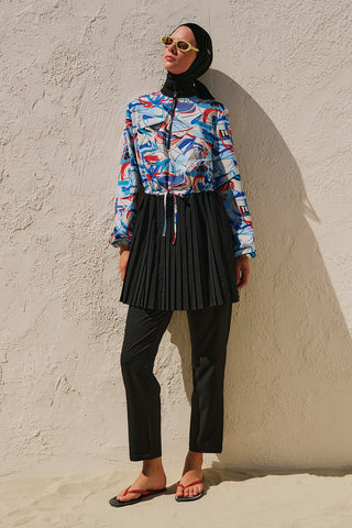 Pleated Printed Modest Swim Set Sail