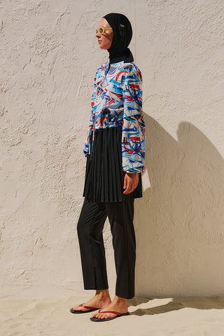 Pleated Printed Modest Swim Set Sail