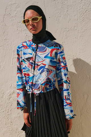 Pleated Printed Modest Swim Set Sail